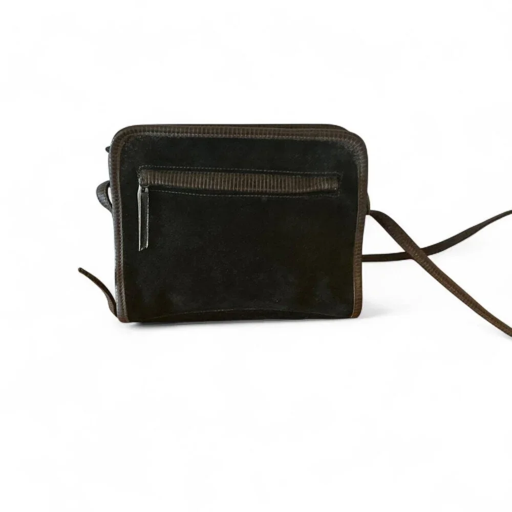 Vintage Black suede crossbody purse with leather‎ trim